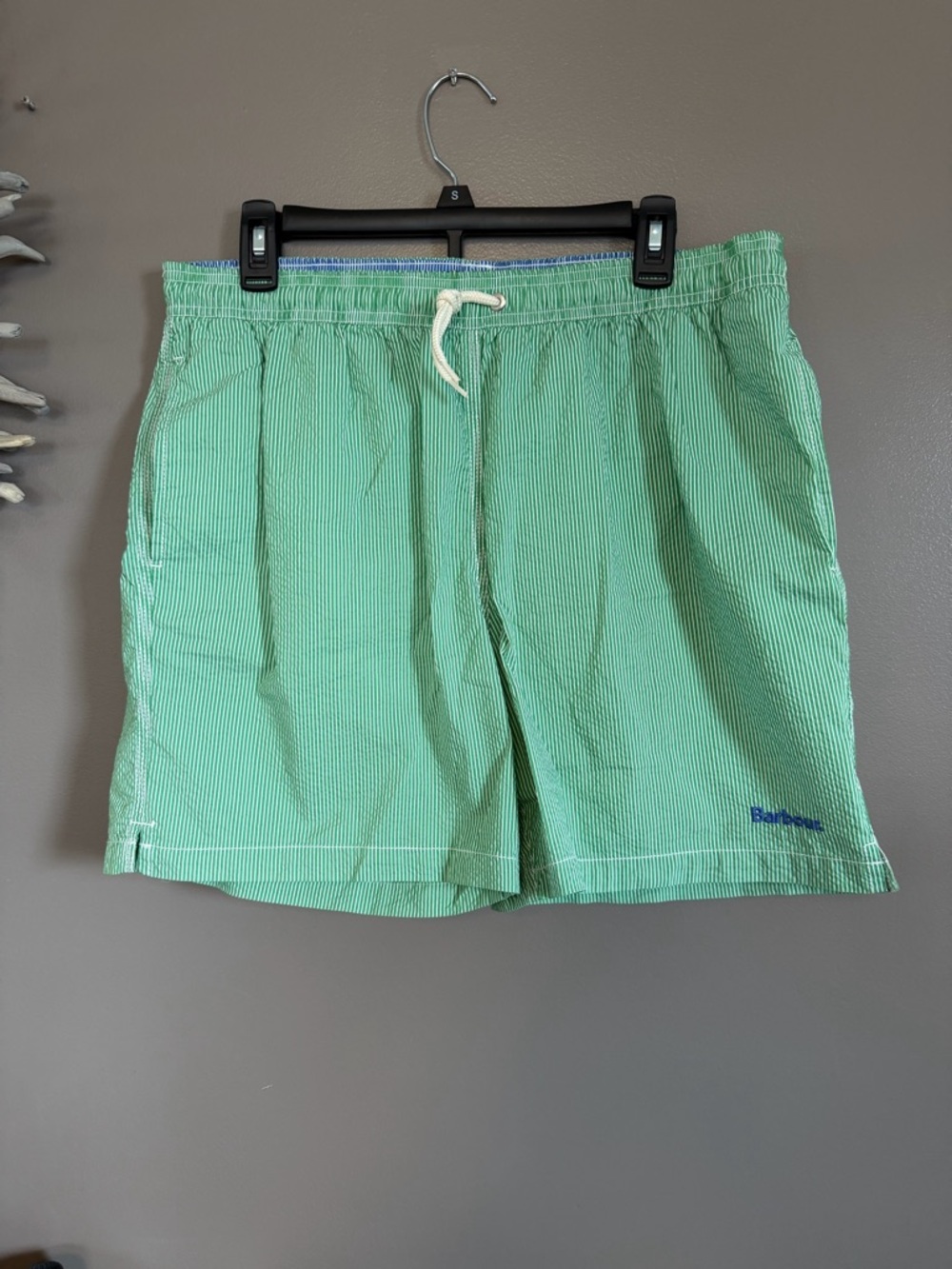NWT Men’s‎ Barbour swimming shirts in green and white pin stripe.
